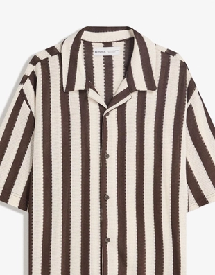 Полосатая рубашка в стиле рустик с короткими рукавами- Заказать в России
