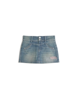 Light blue|6235/210 - Bershka Джинсовая юбка-шорты мини с вышивкой VON DUTCH