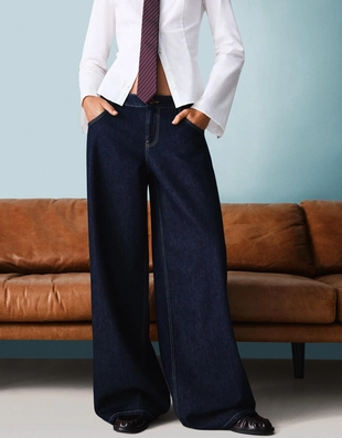 Джинсы с широкими штанинами и низкой посадкой- Заказать в России