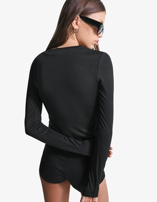 Black|6969/727 - Bershka Футболка с длинными рукавами и пуговицами