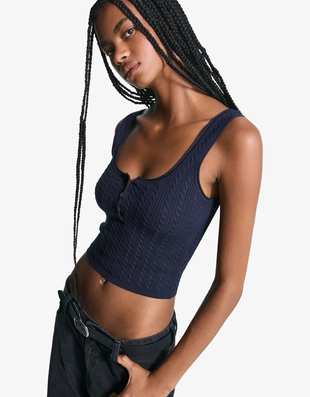 Топ на бретелях с узором «косы»- Заказать в России