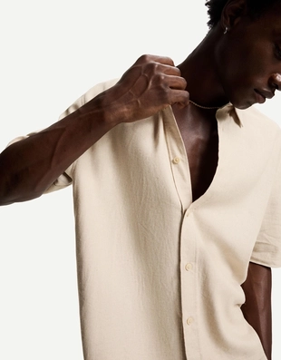 Рубашка из смесового льна с короткими рукавами- Заказать в России