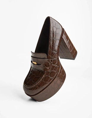 Brown|1324/664 - Bershka HIGH-HEEL PLATFORM LOAFERS