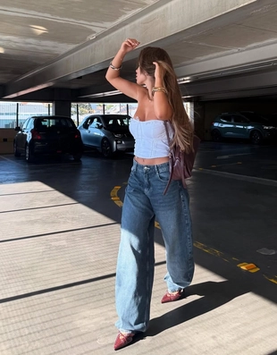 White|3806/078 - Bershka Топ бандо из поплина