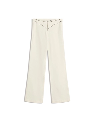 Брюки с декоративными заклепками на поясе и молнией- Заказать в России