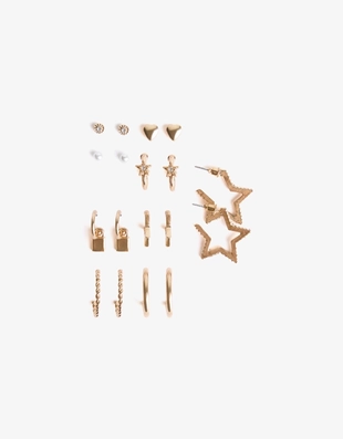 Gold|9489/248 - Bershka Набор из девяти пар серег со звездами