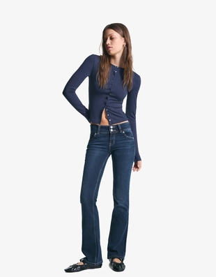 Navy|6969/727 - Bershka Футболка с длинными рукавами и пуговицами