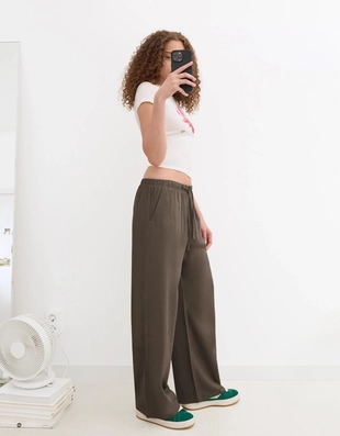 Sand|0093/741 - Bershka Брюки из смесового льна с эластичным поясом