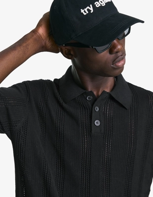 Black|8240/623 - Bershka Поло с рельефным ажурным узором