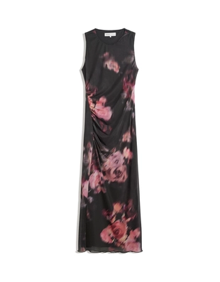 Black|5594/126 - Bershka Платье миди из полупрозрачной ткани с принтом