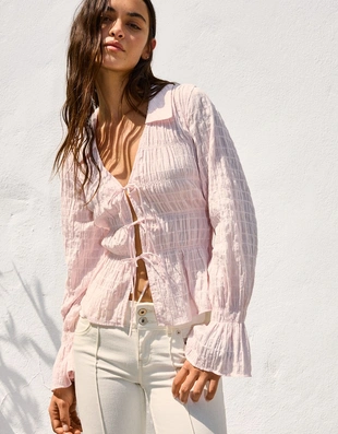 Рубашка в стиле рустик со сборками- Заказать в России