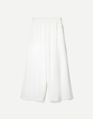 Брюки из двухслойной ткани в стиле рустик с широкими штанинами- Заказать в России