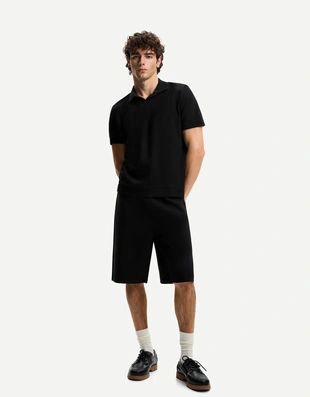 Black|8562/777 - Bershka Поло из рельефной ткани