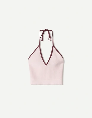 Топ с горловиной халтер и контрастной отделкой- Заказать в России