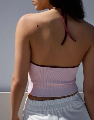 Топ с горловиной халтер и контрастной отделкой- Заказать в России