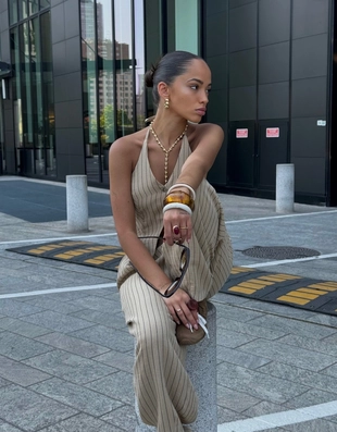 Брюки BALLOON из смесового льна с защипами- Заказать в России