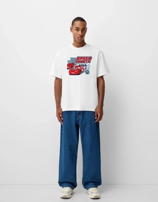 White|2353/807 - Bershka Футболка WEARABLE ART с принтом «тачки»