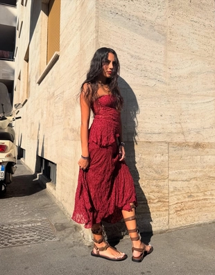 Burgundy|3682/360 - Bershka Кружевной топ бандо