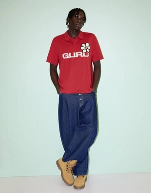 Bershka Поло с короткими рукавами и принтом GURU