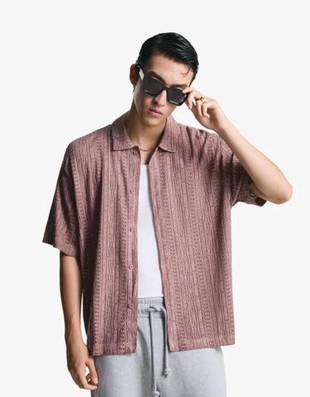 Bershka Рубашка из ажурной ткани с короткими рукавами