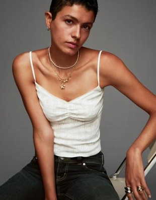 Bershka Топ на бретелях из ажурного трикотажа с принтом