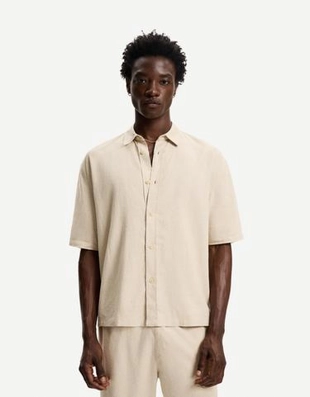 Bershka Рубашка из смесового льна с короткими рукавами