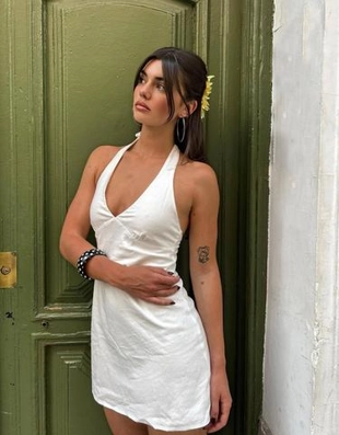 Bershka Мини-платье из смесового льна с горловиной халтер