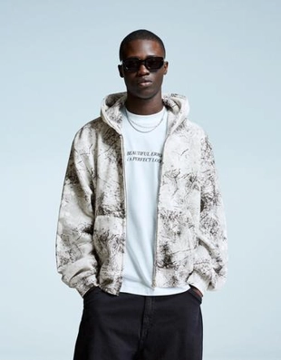 Bershka Укороченная толстовка на молнии с принтом купить с доставкой.