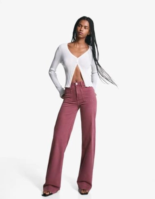 Bershka Бесшовные джинсы с широкими штанинами и карманами