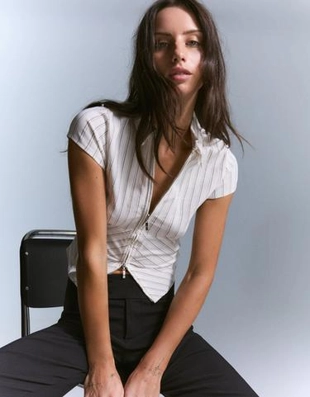 Bershka Рубашка на молнии с короткими рукавами