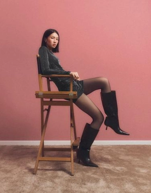 Сапоги на среднем тонком каблуке- Заказать в России