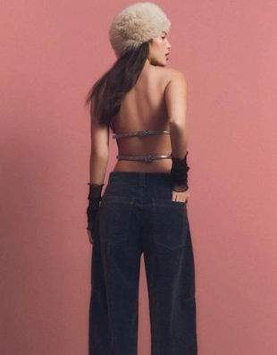 Топ с горловиной халтер из искусственной кожи- Заказать в России