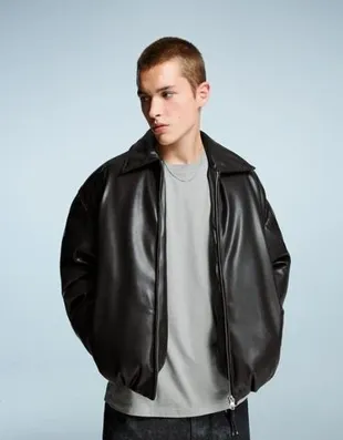 Пуховик из искусственной кожи- Заказать в России