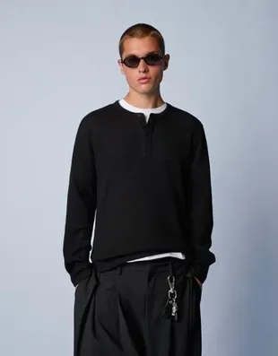 Футболка хенли облегающего кроя с длинными рукавами