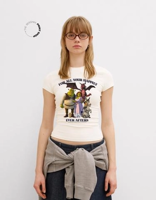 Bershka Футболка с короткими рукавами и принтом «шрек»