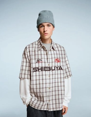 Рубашка свободного кроя в клетку с двойными рукавами- Заказать в России