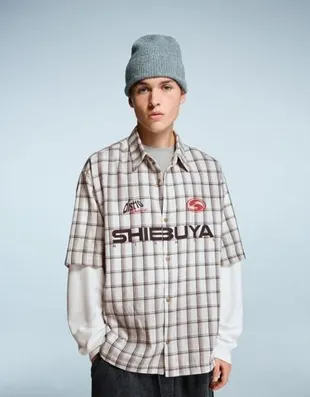 Рубашка свободного кроя в клетку с двойными рукавами