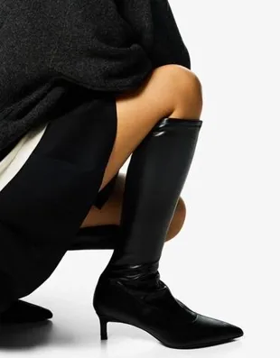 Сапоги-чулки на тонком среднем каблуке- Заказать в России