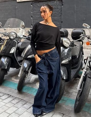 Bershka Джинсы с широкими штанинами с поясом на запахе купить с доставкой.