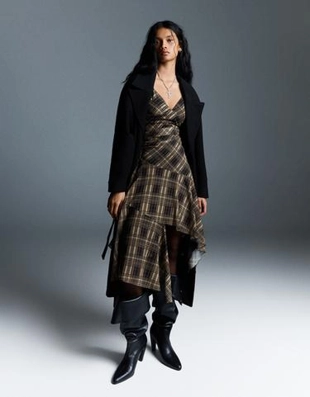 Bershka Платье миди на бретелях из полупрозрачной ткани в клетку