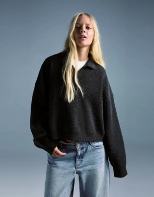 Bershka Свободный свитер с воротником поло