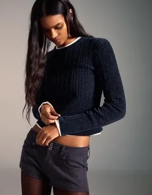 Свитер с узором «косы» из синели- Заказать в России