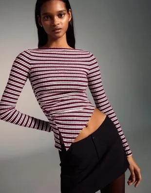 Футболка асимметричного кроя с длинными рукавами- Заказать в России