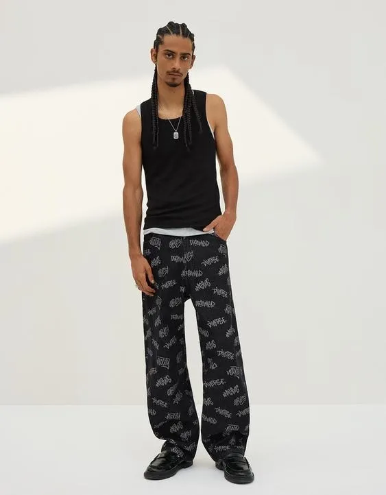 Жаккардовые джинсы свободного кроя