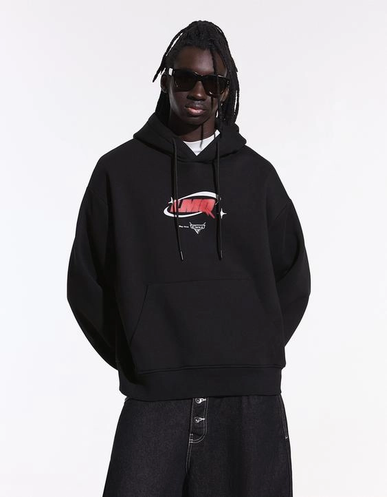 Bershka Худи «тачки» с капюшоном и принтом