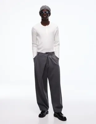 TAILORED FIT TROUSERS WITH CROSSOVER WAIST