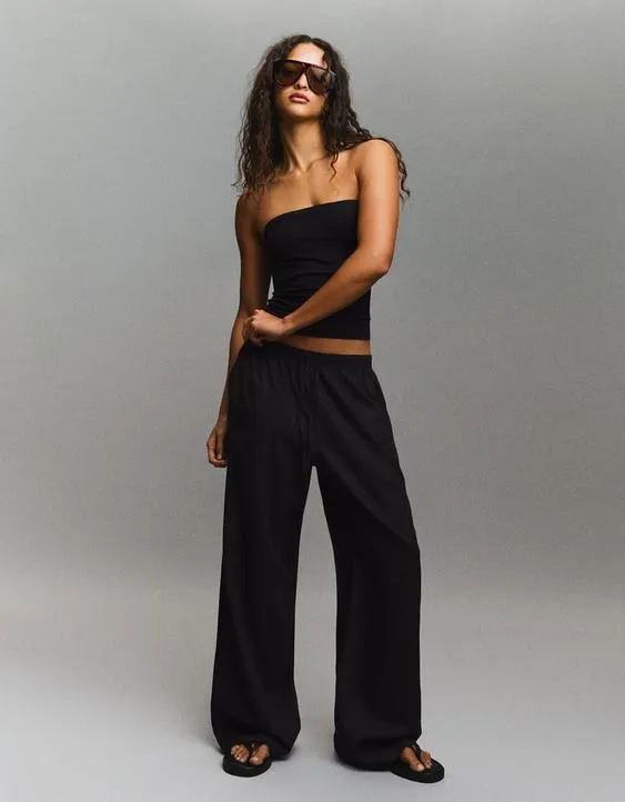 Брюки из смесового льна с эластичным поясом- Заказать в России