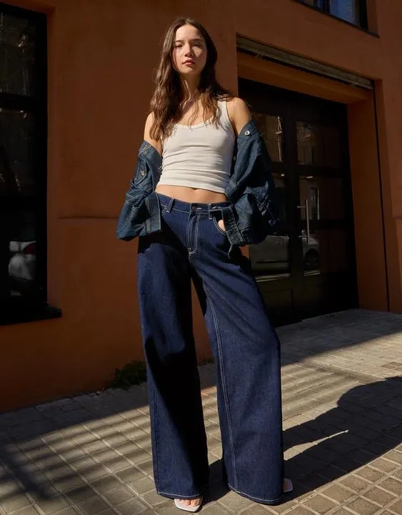 Джинсы с широкими штанинами- Заказать в России