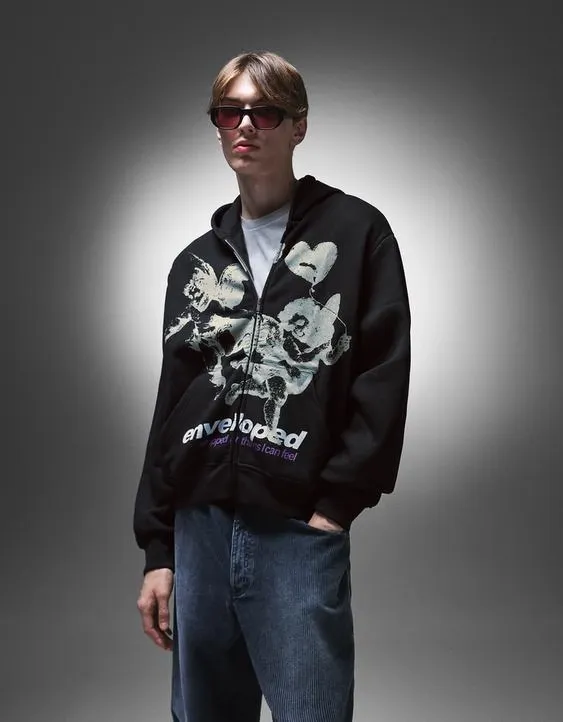 Худи на молнии с капюшоном и принтом- Заказать в России