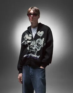 Худи на молнии с капюшоном и принтом- Заказать в России